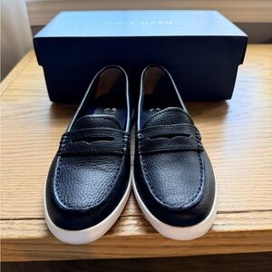 Cole Haan Black Leather Casual Penny Loafers with White Sole